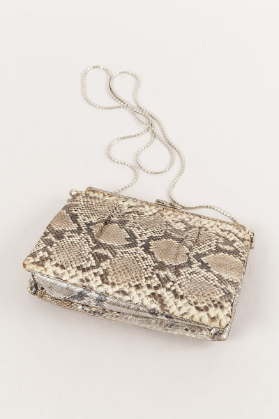 Snakeskin Rhinestone Kisslock Crossbody Bag