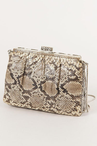 Snakeskin Rhinestone Kisslock Crossbody Bag