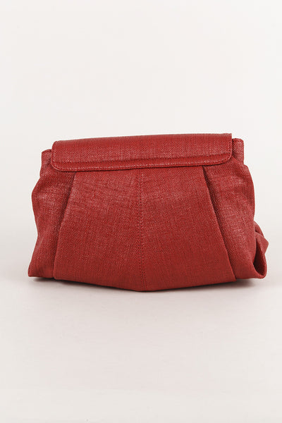 Red and Tan Raffia Cherry Clutch