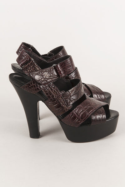 Purple Crocodile Leather Platform Sandals