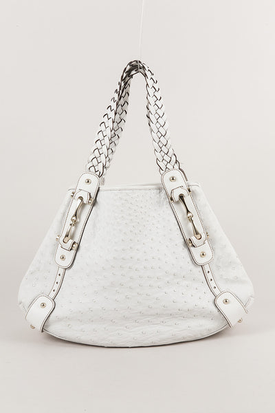 White Ostrich Leather "Pelham" Shoulder Bag