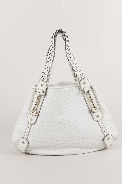 White Ostrich Leather "Pelham" Shoulder Bag