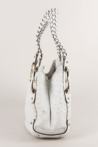 White Ostrich Leather "Pelham" Shoulder Bag