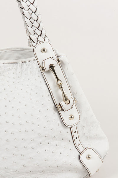 White Ostrich Leather "Pelham" Shoulder Bag