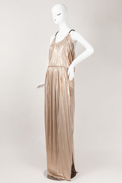 New With Tags Rose Gold Metallic Lamé Maxi Dress