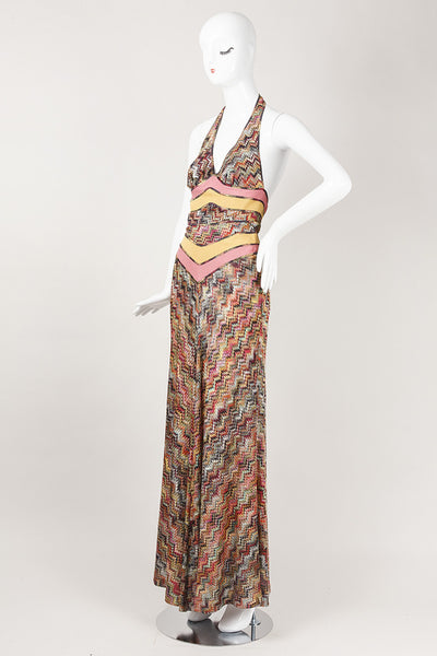 Multicolor Knit Halter Maxi Dress