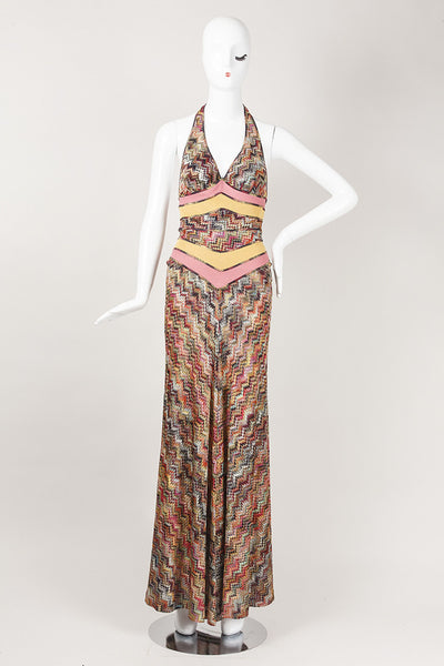 Multicolor Knit Halter Maxi Dress