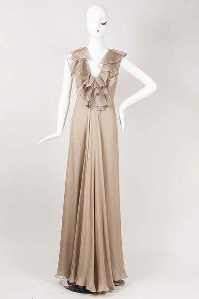 Sleeveless Silk Ruffle Gown