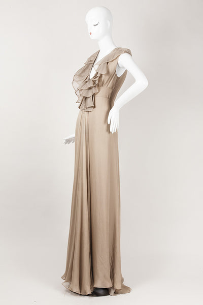 Sleeveless Silk Ruffle Gown