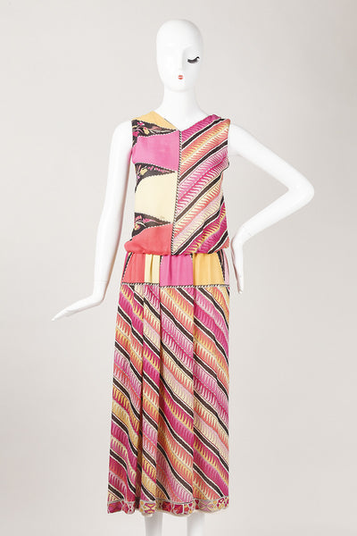 Multicolor Patterned Silk Tank and Shirt Set