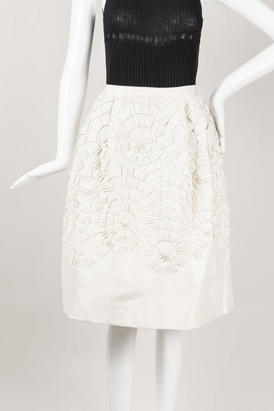 Cream Silk Pencil Skirt with Rosette Details