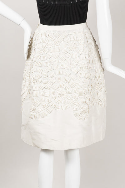 Cream Silk Pencil Skirt with Rosette Details