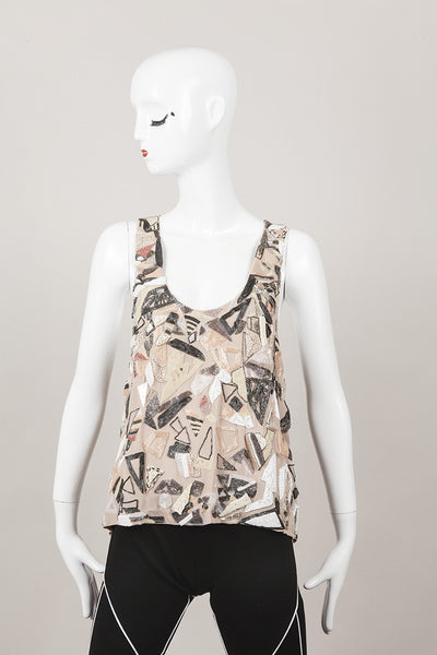 New Nude Beaded Sleeveless Silk Tank Top