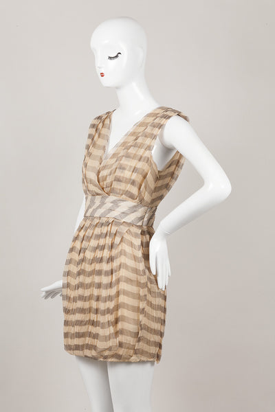 New With Tags Striped Crinkled Sleeveless Silk Dress