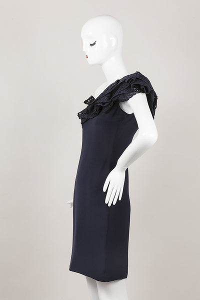 New With Tags Navy Blue Asymmetric Silk Dress