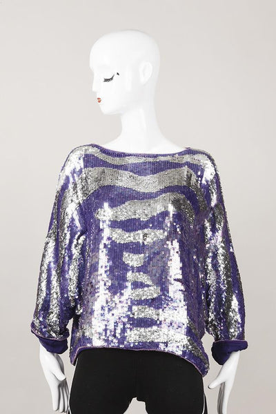 Purple and Silver Zebra Sequin Top