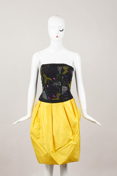 Black and Yellow Strapless Embellished Dress