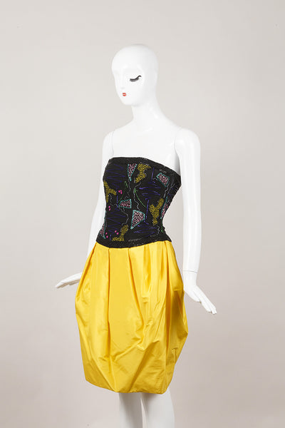 Black and Yellow Strapless Embellished Dress