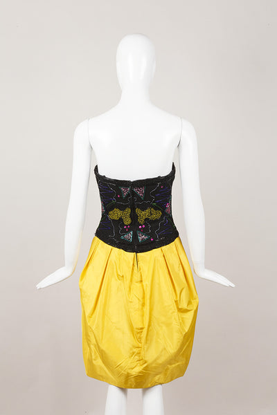 Black and Yellow Strapless Embellished Dress