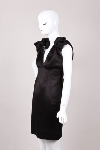 New With Tags Black Sleeveless Silk Bow Dress