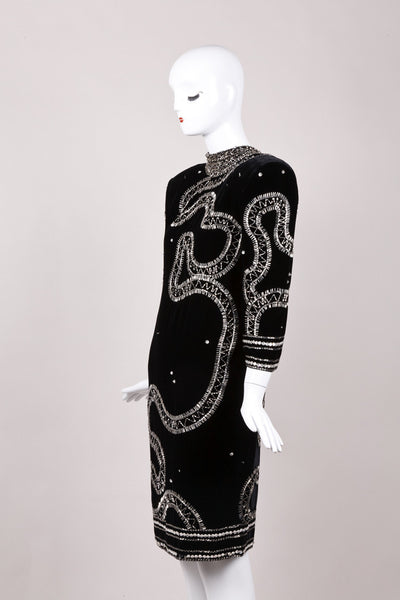 Black Velvet and Silver Sequin Cowl Back Silk Dress