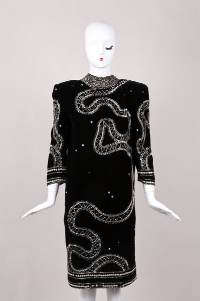 Black Velvet and Silver Sequin Cowl Back Silk Dress