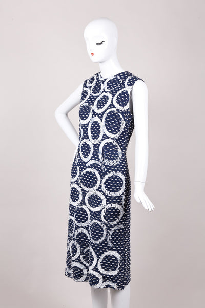 New With Tags Navy and White Circle Print Textured Dress