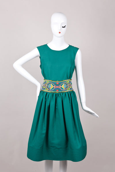 Green Sleeveless Beaded Embroidered Dress