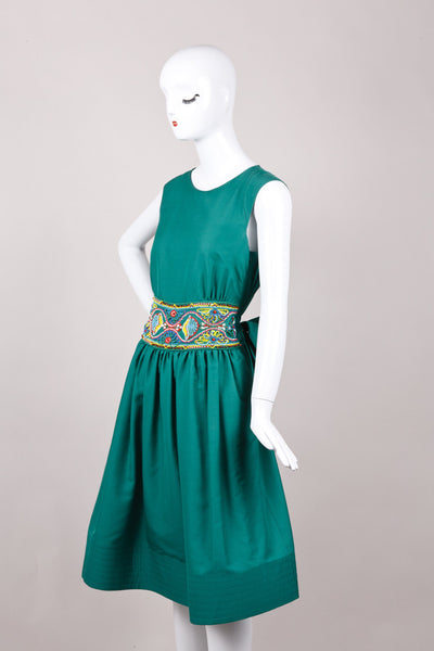 Green Sleeveless Beaded Embroidered Dress