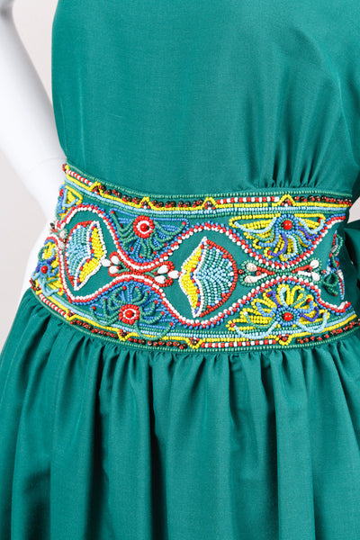 Green Sleeveless Beaded Embroidered Dress