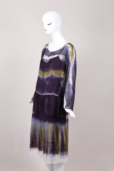 New With Tags Tie Dye Mesh Trim Silk Dress