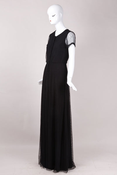 New Black Net and Beaded Short Sleeve Gown