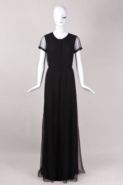 New Black Net and Beaded Short Sleeve Gown