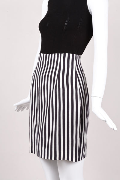 Black and White Vertical Striped Silk and Linen Skirt