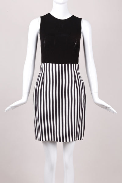 Black and White Vertical Striped Silk and Linen Skirt