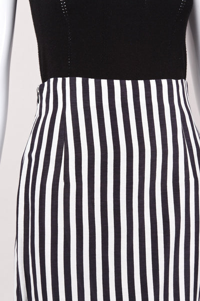 Black and White Vertical Striped Silk and Linen Skirt