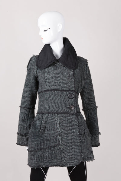 Black and Green Herringbone Tweed Coat