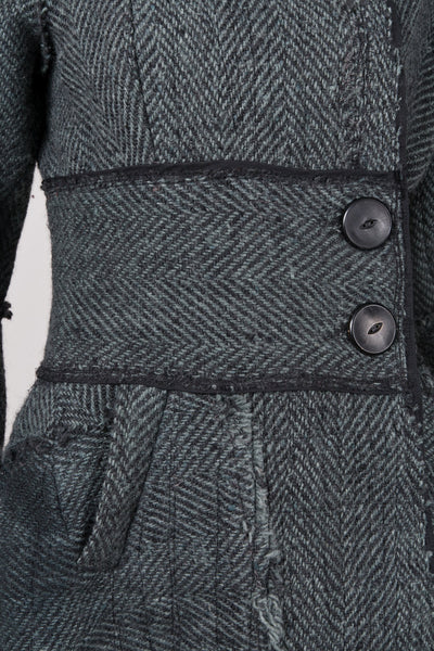 Black and Green Herringbone Tweed Coat