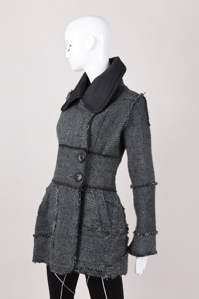 Black and Green Herringbone Tweed Coat