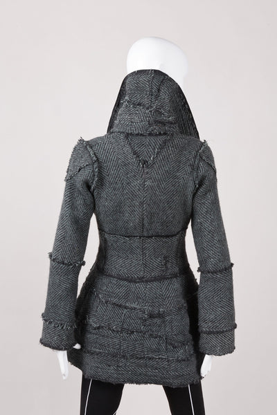 Black and Green Herringbone Tweed Coat