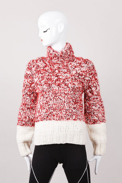 New With Tags Red and Cream Wool Knit Turtleneck Sweater