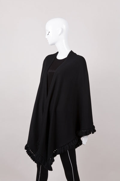 Black Wool Tassel Fringe Shawl