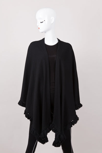 Black Wool Tassel Fringe Shawl