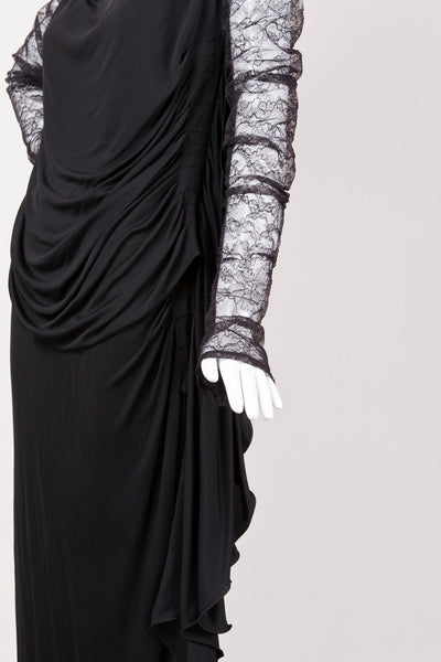 Lace Asymmetric Ruffle Evening Gown