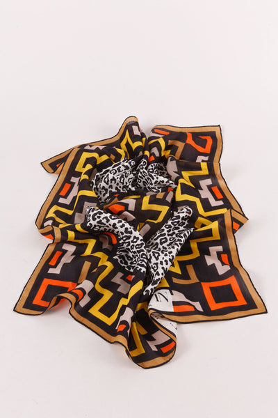 Geometric and Leopard Print Scarf