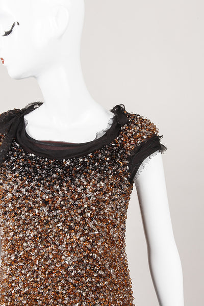 Black and Amber Silk Beaded Cap Sleeve Top