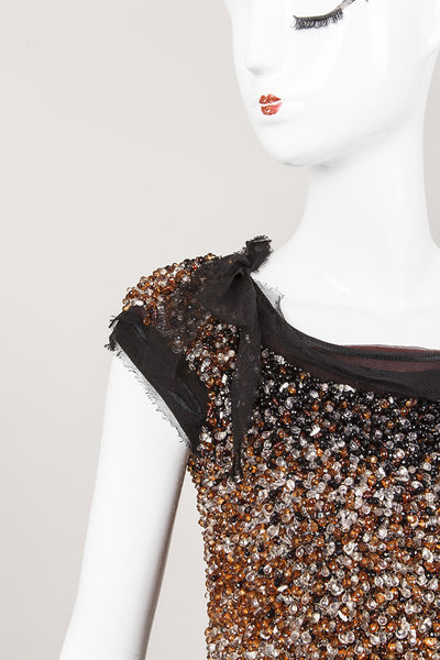 Black and Amber Silk Beaded Cap Sleeve Top