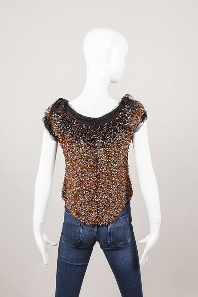 Black and Amber Silk Beaded Cap Sleeve Top