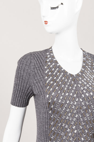 Grey Jewel Embellished Wool Knit Top