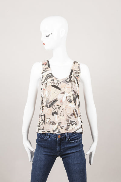 New With Tags Nude Beaded Sleeveless Silk Tank Top